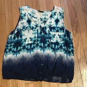 Rock & Republic‎ Sleeveless Blue Tie Dye Blouse Size Large